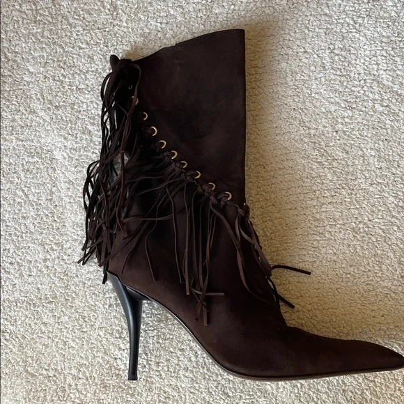 Gianmarco Lorenzi Dark Brown Fringe Heeled Boots - Picture 2 of 10